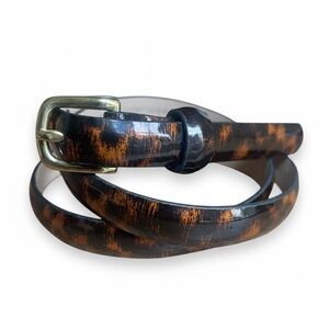 Ann Taylor TORTOISE SHELL Skinny BELT Brown Nuetral Leather Women's Sz XS Preppy